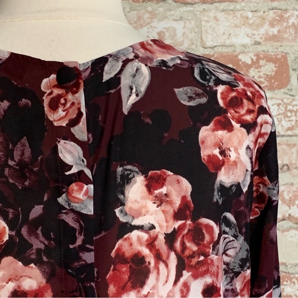 CUPCAKES AND CASHMERE Blouse Floral Top Large Burgundy Wine - Picture 7 of 11
